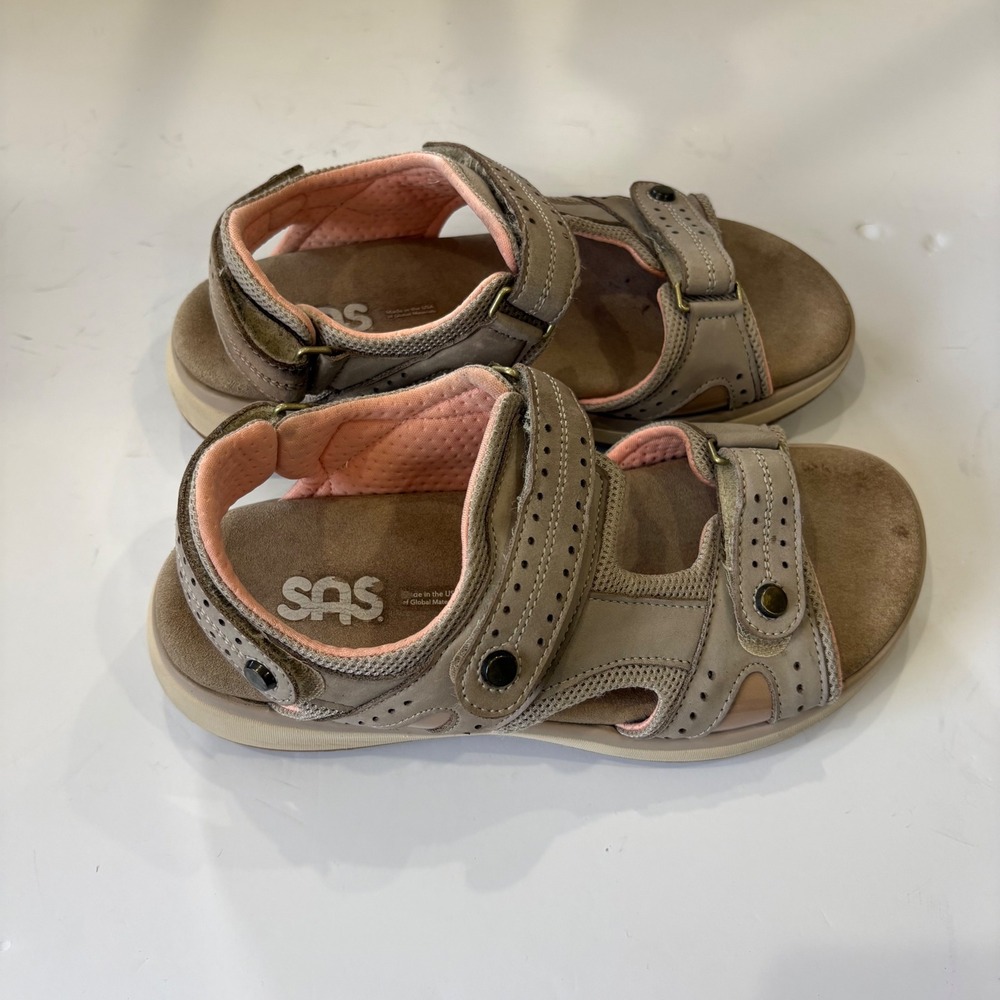SAS Embark Comfort Sandals Women 6.5 M Taupe Leather Adjustable Straps USA Made